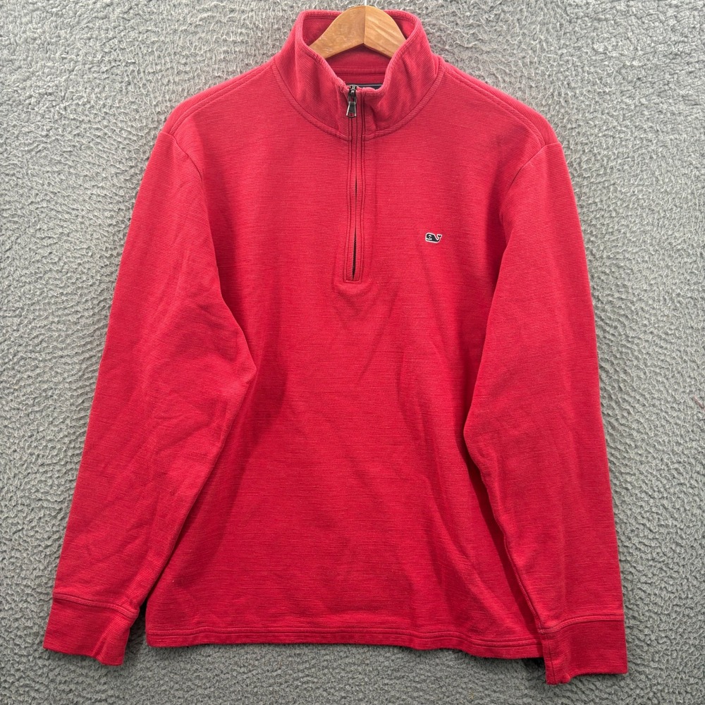 Vineyard Vines Quarter Zip Pullover Men Medium Red Blue Whale Logo Sweater